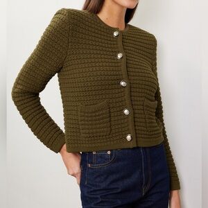 Ba&Sh Gaspard Chic Cardigan Sweater Jacket, Khaki Olive Green, Size L, NWT